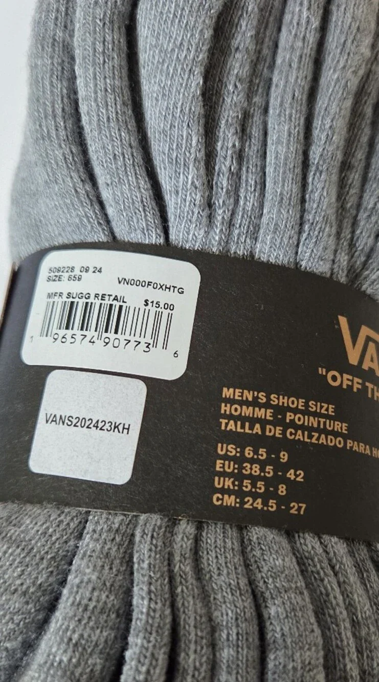 Vans Grey Crew Socks with Black Logo 3 Pack